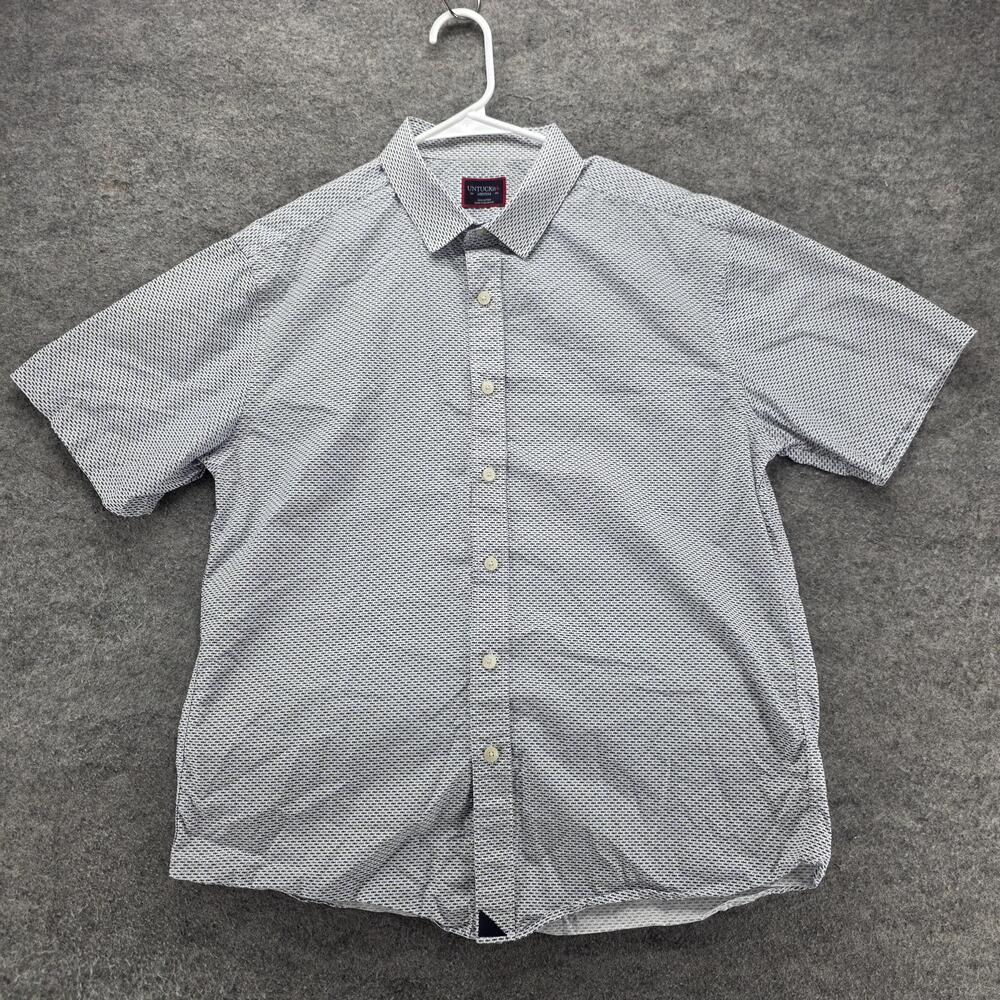 UNTUCKit Shirt Mens M Blue Fish Print Short Sleeve Button Up Cotton Regular Fit